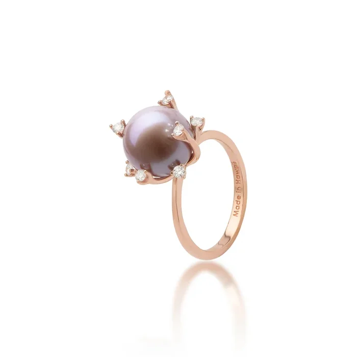 Protea Lilac Freshwater Pearl Ring in Rose Gold with Diamonds – 10-11mm