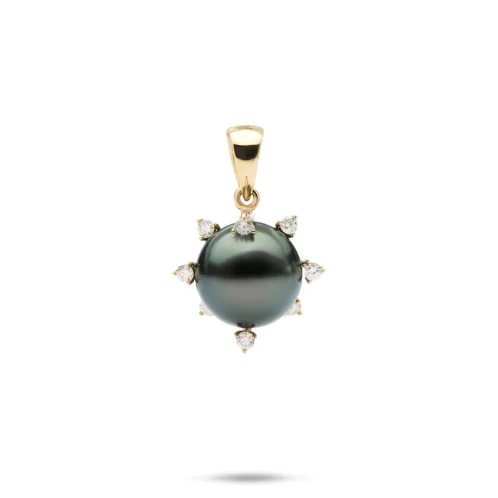 Protea Tahitian Black Pearl Pendant in Gold – 11-12mm