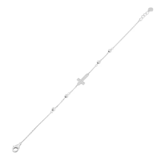 Pulsera ajustable de plata de ley 925 rodiada de 7,6 mm x 13,2 mm con corte de diamante en forma de cruz y circonitas transparentes – GMB00160