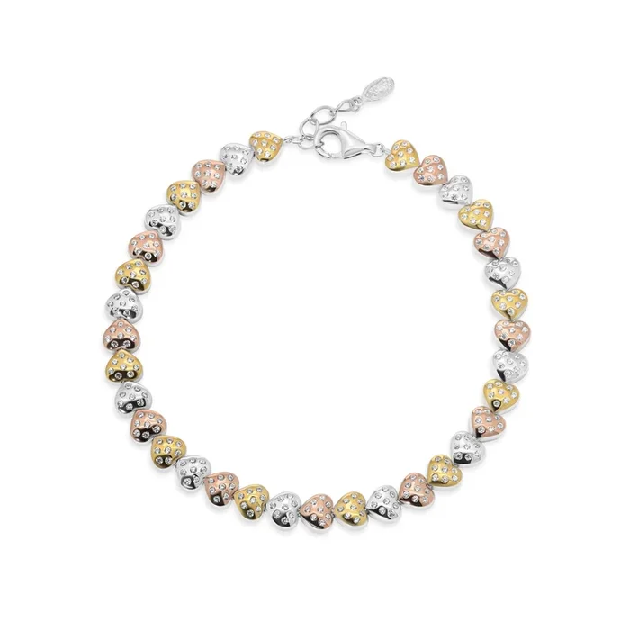 Pulsera ajustable Guadalupe de plata de ley 925 con dijes de corazón de 5,6 mm y circonita cúbica transparente – GMB00151TRI