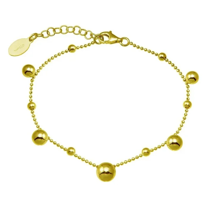 Pulsera de cadena de eslabones con 11 cuentas de plata de ley 925 bañada en oro – ITB00316-GP