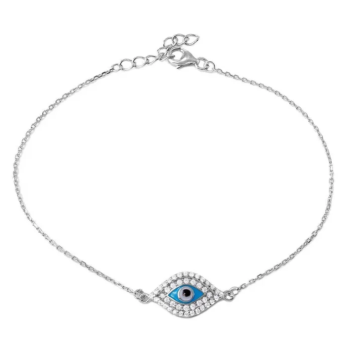 Pulsera de cadena de mal de ojo CZ chapada en rodio de plata 925 – BGB00275
