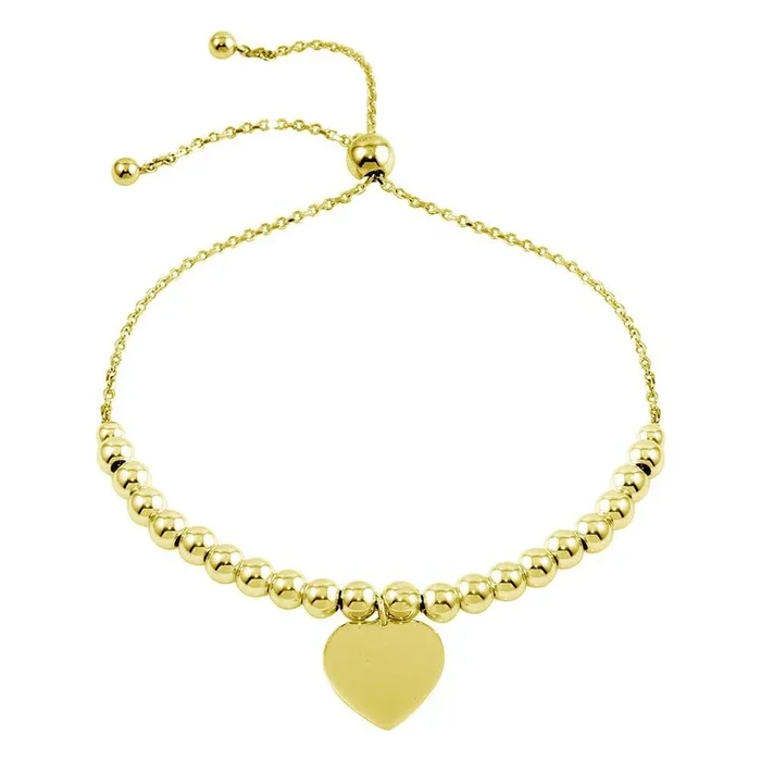 Pulsera de corazón con cuentas grabables de plata de ley 925 bañada en oro – DIB00064GP