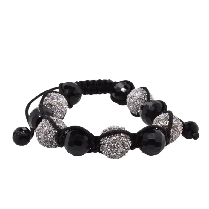 Pulsera de cordón Shamballa de acero inoxidable con cuentas alternadas de cristal transparente y hematita – SBB00057