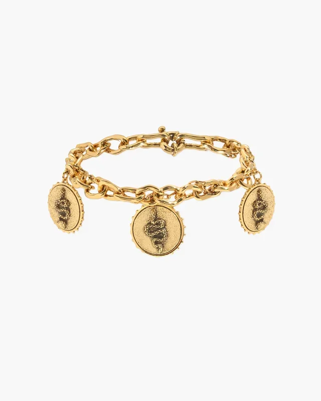 Pulsera de Doble Cadena con Moneda de Serpiente Trinity en Oro