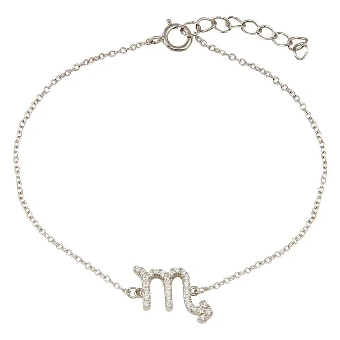 Pulsera de eslabones ajustables con circonitas cúbicas de Escorpio en plata de ley 925 rodiada – BGB00377