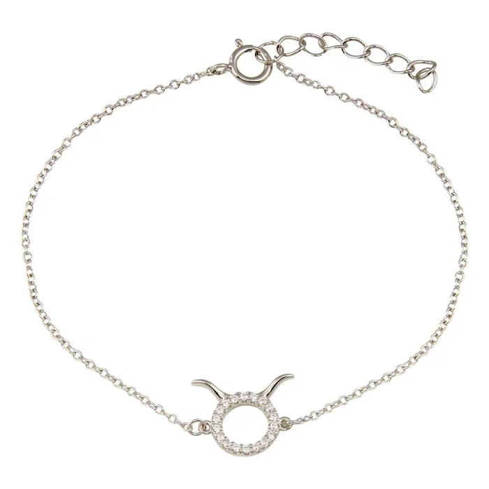 Pulsera de eslabones ajustables con circonitas Tauro en plata de ley 925 rodiada – BGB00374