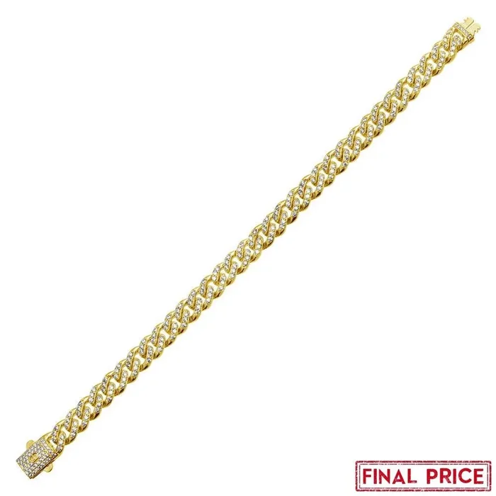Pulsera de eslabones cubanos Miami de plata de ley 925 bañada en oro con incrustaciones de circonitas de 9,5 mm – GMB00084GP