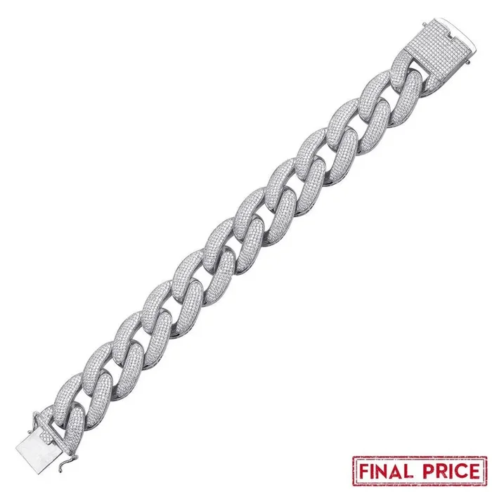Pulsera de eslabones cubanos Miami de plata de ley 925 rodiada con incrustaciones de circonitas (20,3 mm) – GMB00078