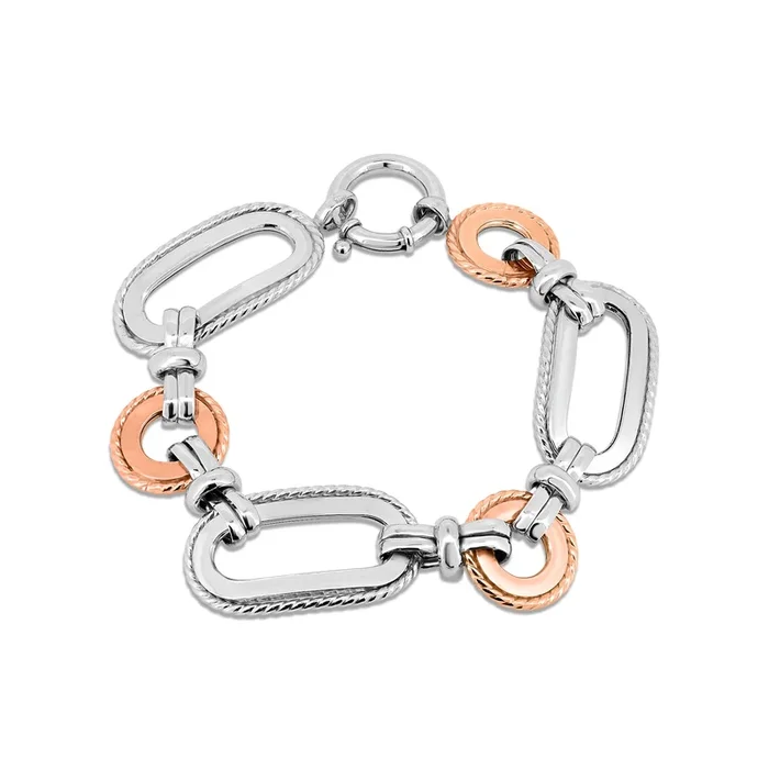 Pulsera de eslabones de fantasía en plata de ley 925, bicolor, bañada en oro rosa y rodio – SPB00014RGP