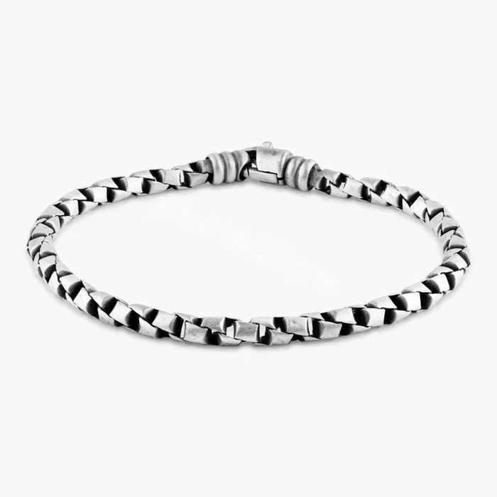Pulsera de eslabones trenzados redondos de plata de ley 925 oxidada de 4,2 mm – VGB34
