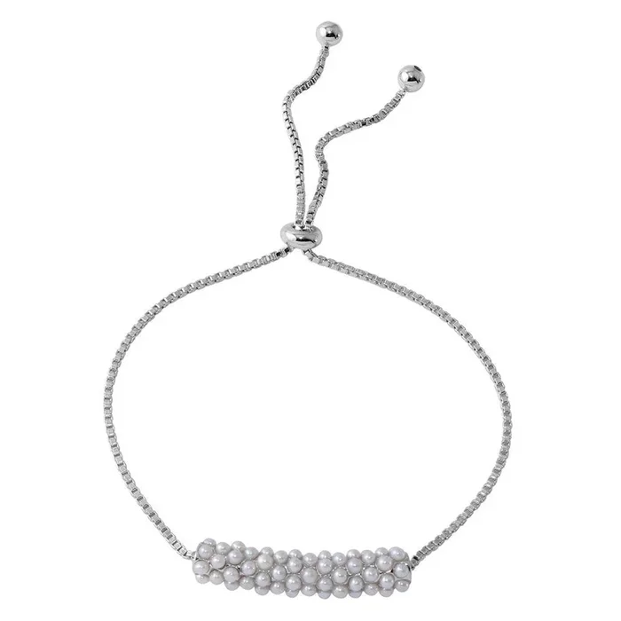 Pulsera de lazo con barra inclinada y nácar sintético en plata de ley 925 rodiada – BGB00296