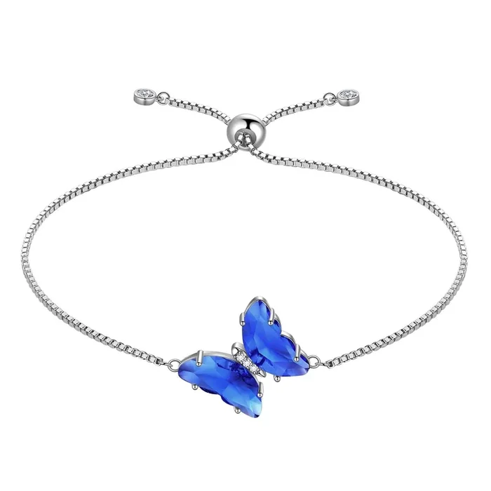 Pulsera de mariposa azul con piedra natal de zafiro de septiembre, joyería para mujeres y niñas, regalo de cumpleaños