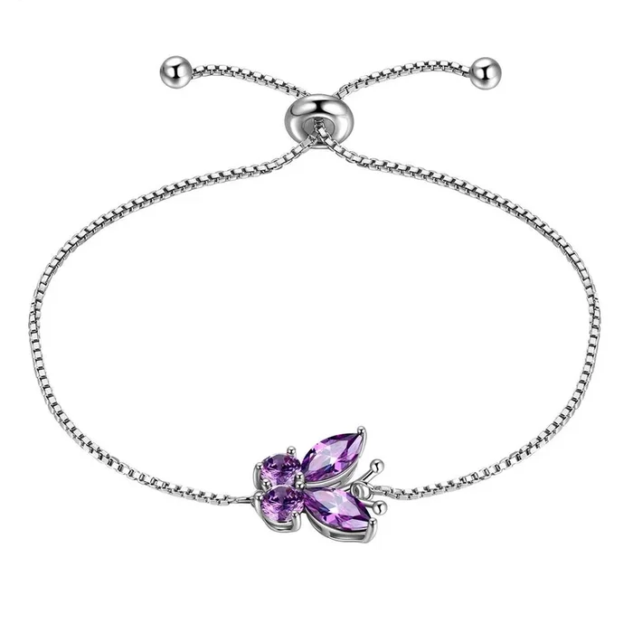 Pulsera de mariposa con piedra natal de febrero, amatista, joyería para mujeres y niñas, regalo de cumpleaños