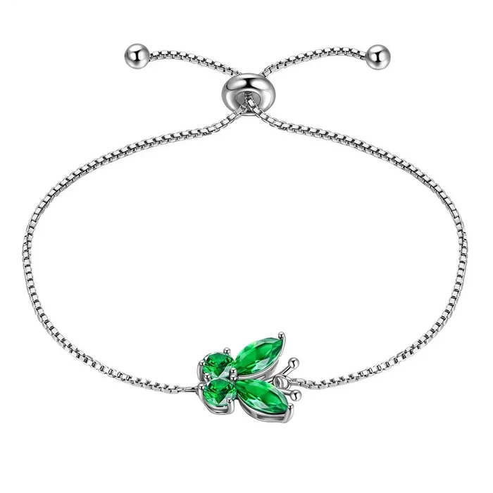 Pulsera de mariposa con piedra natal de mayo, esmeralda, joyería para mujeres y niñas, regalo de cumpleaños
