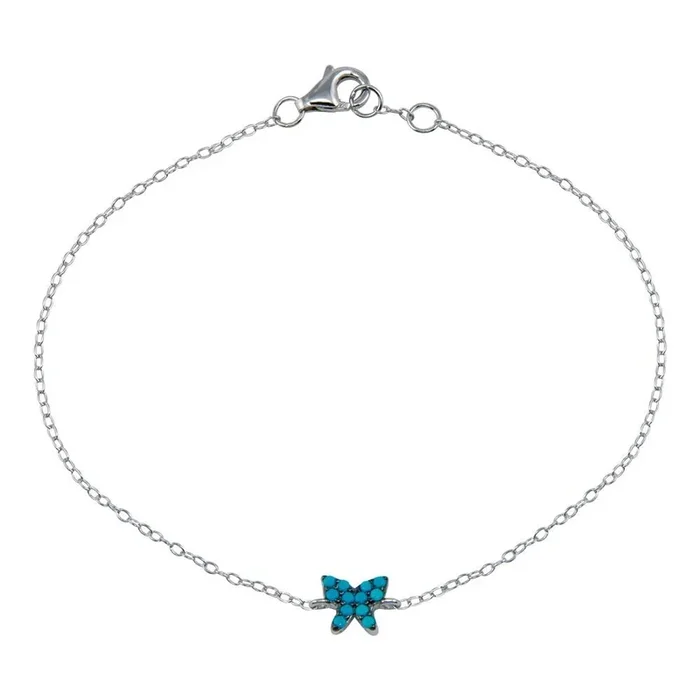 Pulsera de mariposa turquesa en plata de ley 925 rodiada – STB00588