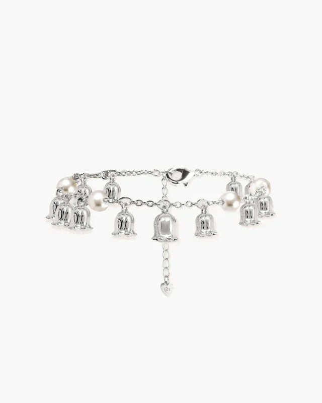 Pulsera de perlas con lirio de los valles en plata