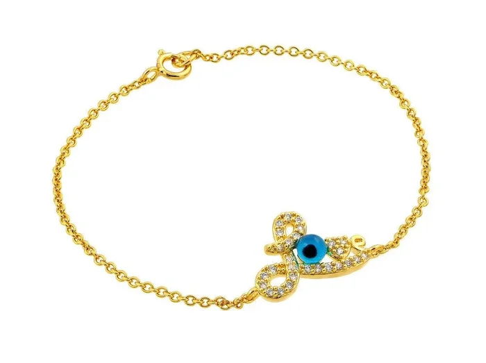 Pulsera de plata 925 chapada en oro con circonitas y amor de mal de ojo – BGB00169GP
