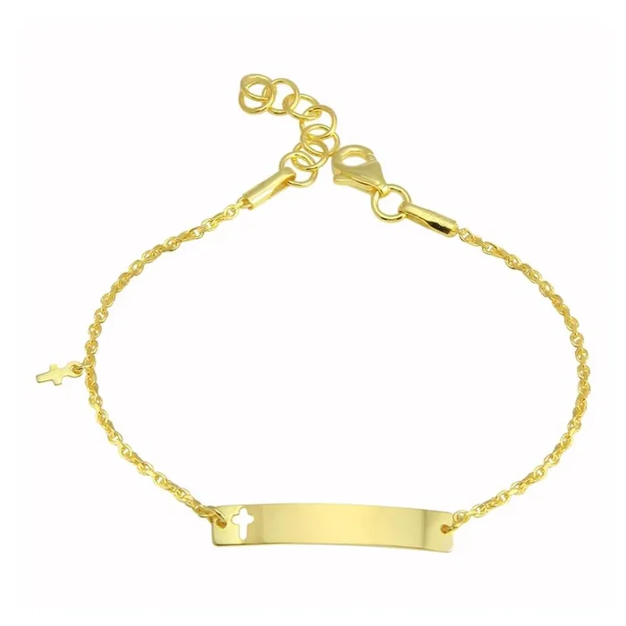 Pulsera de plata de ley 925 bañada en oro con cruz colgante para identificación de bebé – DIB00077GP