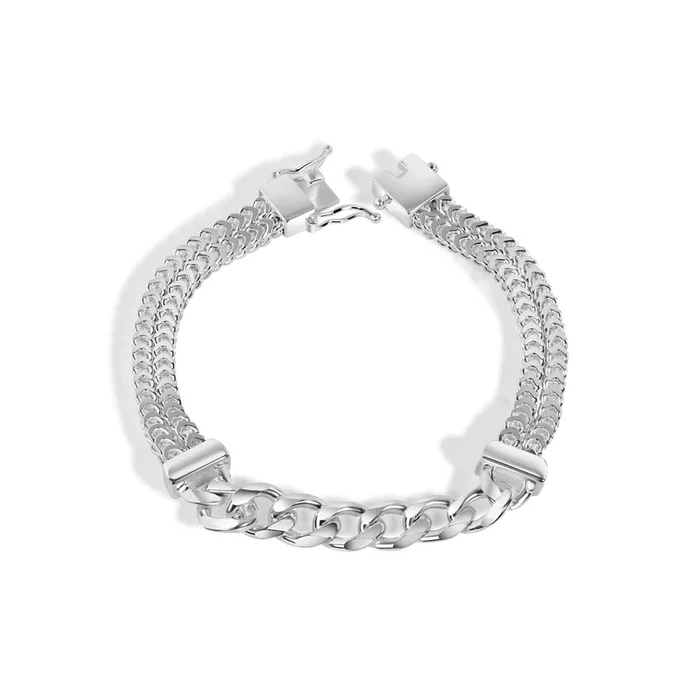 Pulsera de plata de ley 925 de dos hilos con centro de bordillo hueco de 7 mm – CDIB00001