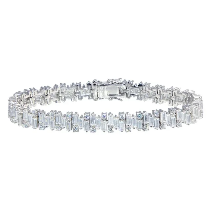 Pulsera de plata de ley 925 rodiada con circonitas cúbicas baguette – BGB00345