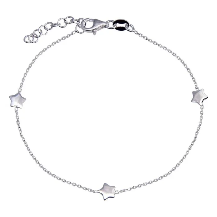 Pulsera de una sola hebra de plata de ley 925 rodiada con elemento de 3 estrellas – VGB26RH