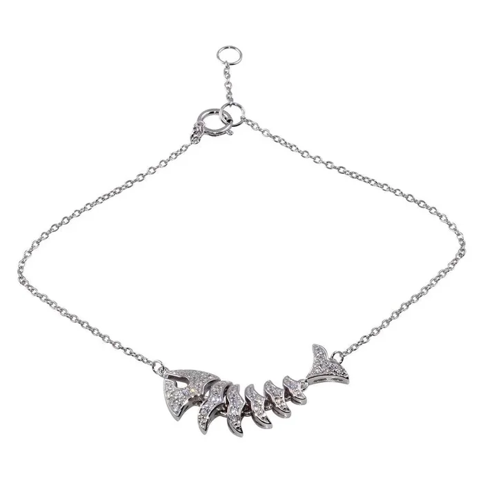 Pulsera flexible de plata de ley 925 rodiada con dije de pez y circonita – BGB00309