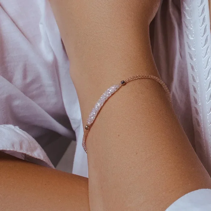 Pulsera italiana con centro de circonita cúbica chapada en oro rosa de plata 925 – ITB00041RGP