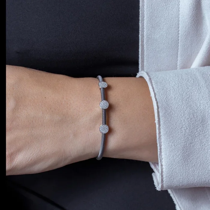 Pulsera italiana con circonita cúbica transparente y micropavé circular chapada en rodio negro y rodio de plata 925 – ITB00175BLK