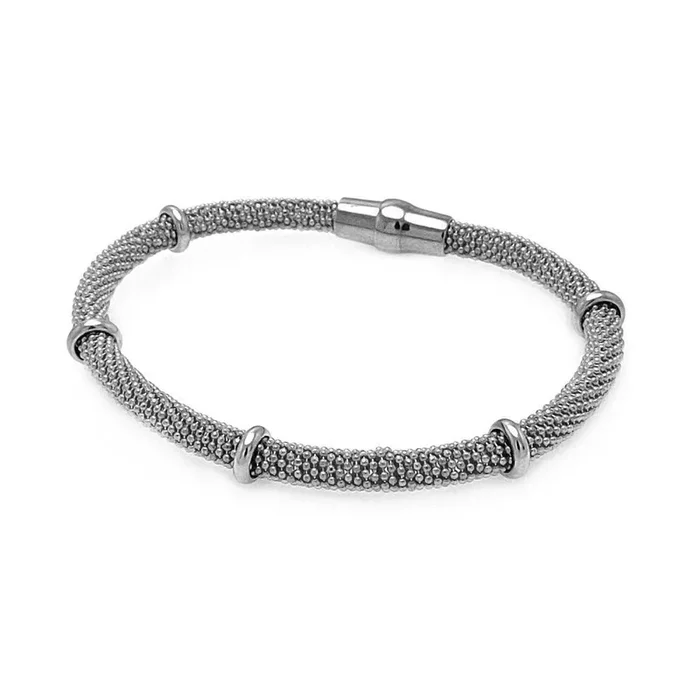 Pulsera italiana con cuentas y barras de plata 925 rodiada (liquidación) – ITB00077RH
