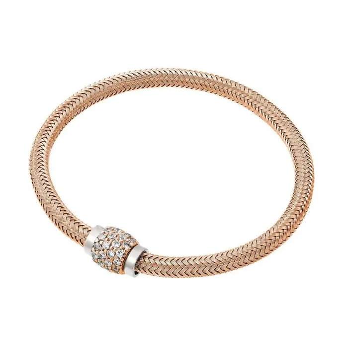 Pulsera italiana de plata 925 chapada en oro rosa con micro pavé de circonita transparente – JPB00007RGP