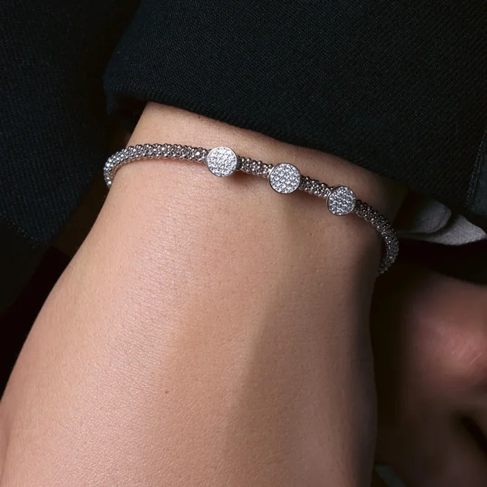 Pulsera italiana de plata 925 chapada en rodio con 3 círculos y circonitas transparentes – ITB00154RHD