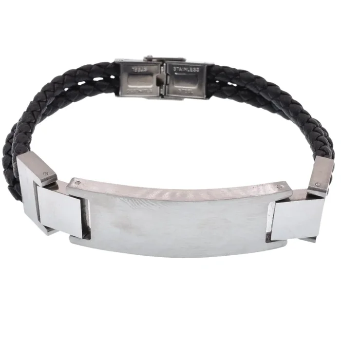 Pulsera rectangular de acero inoxidable y cuero sintético de 14,8 mm – SSB00251