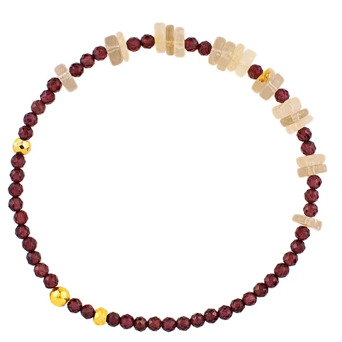 Pyrite’s Booty Bracelet in 3mm Garnet/Golden Rutile Heishi