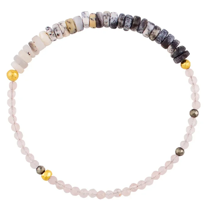 Pyrite’s Booty Bracelet in Dendrite Opal Heishi & 3mm Rose Quartz