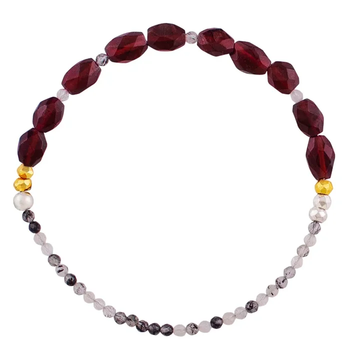 Pyrite’s Booty Bracelet in Garnet Faceted Oval & 3mm Black Rutilated Quartz
