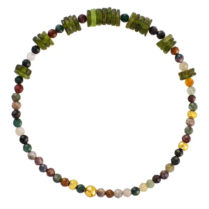 Pyrite’s Booty Bracelet in Moss Agate & Vessonite Heishi