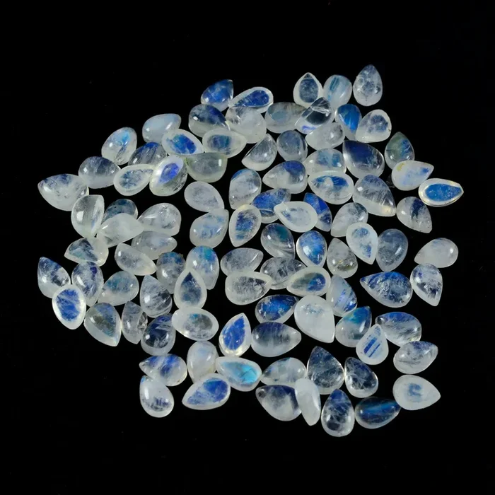 Rainbow Moonstone 10PC Tiny 3×5 MM Pear Cabochon White Splendid semi Precious Gems