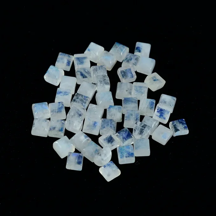 Rainbow Moonstone 10PC Tiny 4×4 MM Square Cabochon White Luster semi Precious Precious Gemstone