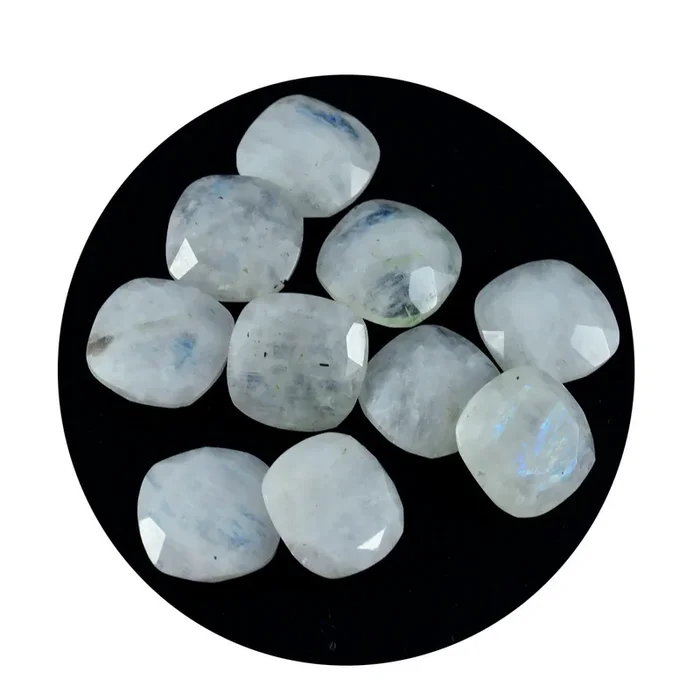 Rainbow Moonstone 1PC Large 10×10 MM Cushion Faceted White Shine Semi Precious Loose Gems