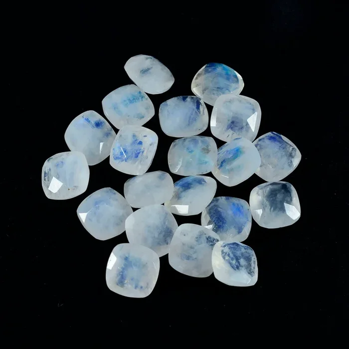 Rainbow Moonstone 1PC Tiny 5×5 MM Cushion Faceted White Sparkling Semi Precious Gems