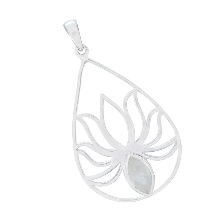 Rainbow Moonstone Dainty French 925 Silver Solitaire Greta Rope-Wire White Pendant Jewelry
