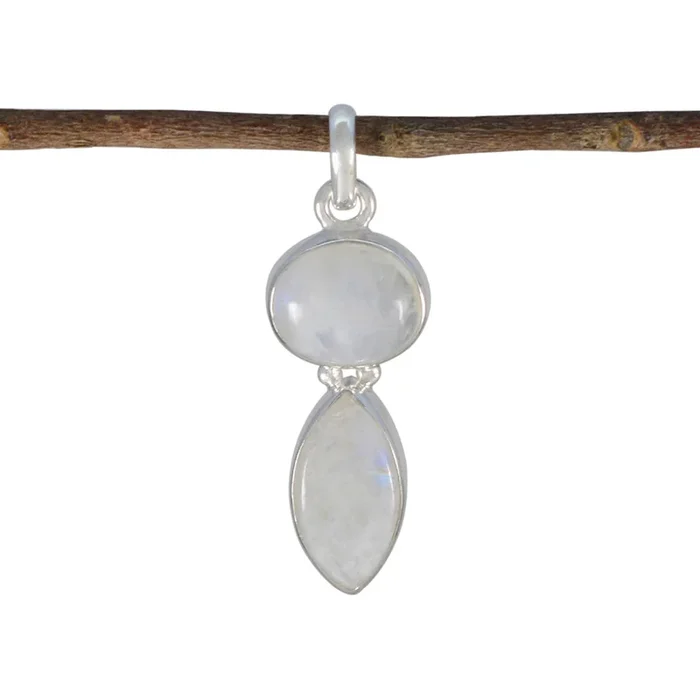 Rainbow Moonstone Whisper-thin Turkish Silver Toi et Moi Greta Trendy White Pendant Jewelry