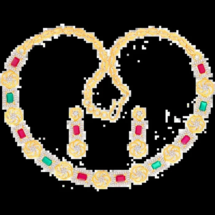 Ravishing Necklace Set with CZ & Gemstone in 22K Gold