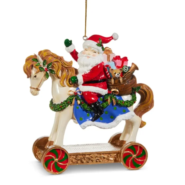 Raz Imports 5″ Santa on Toy Horse Ornament