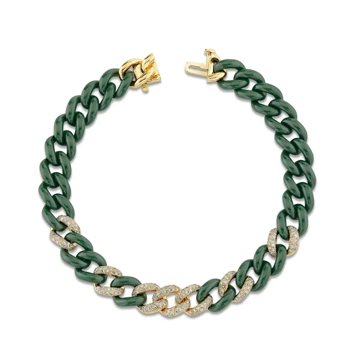 READY TO SHIP GREEN CERAMIC PAVE MEDIUM LINK BRACELET