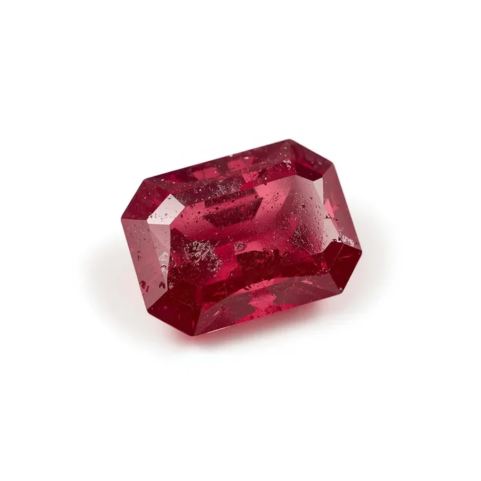 Red Jade 1PC Large 9×11 MM Emerald Faceted Red Lustrous Semi Precious Gems