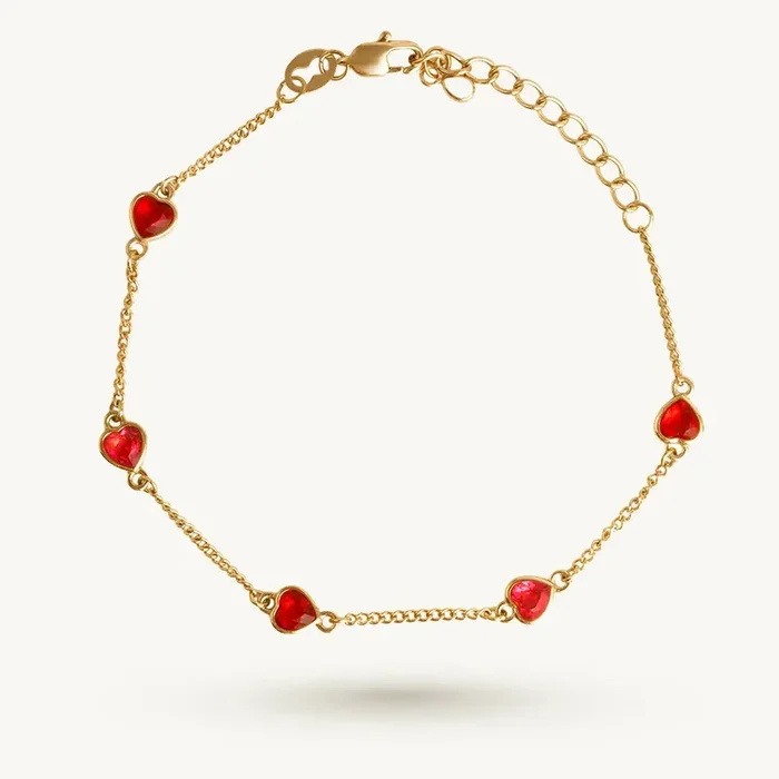 Red Stone Linked Heart Bracelet