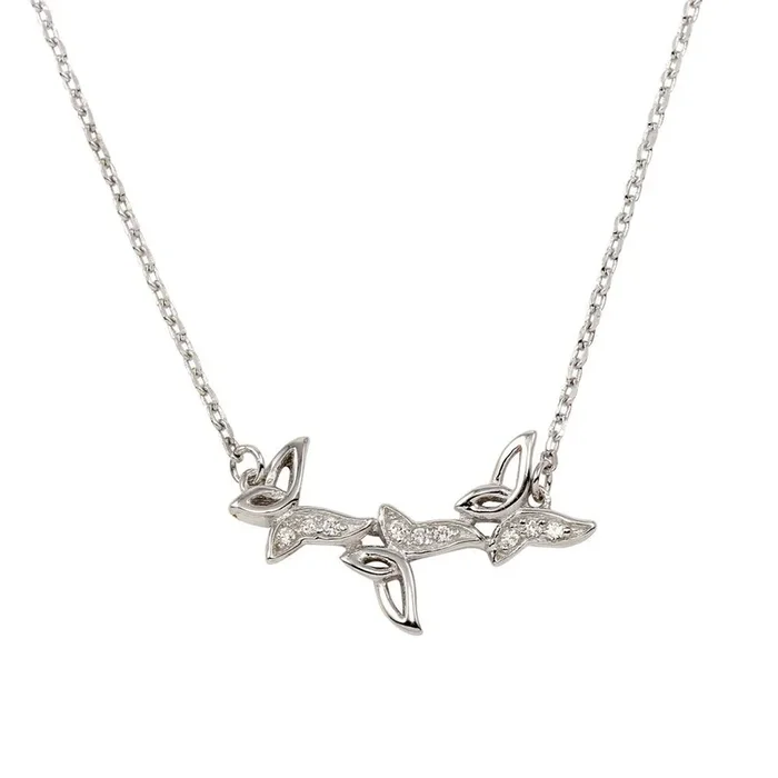 Rhodium Plated 925 Sterling Silver 3 Butterfly Pendant Necklace with CZ – BGP01280