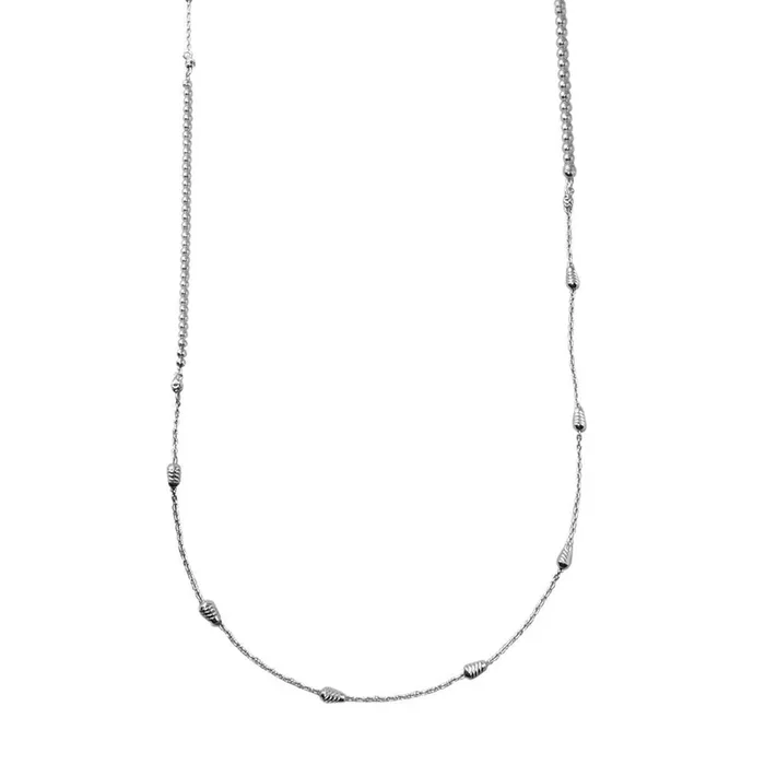 Rhodium Plated 925 Sterling Silver 34 Inches Chain Beaded Necklace – ECN00058RH